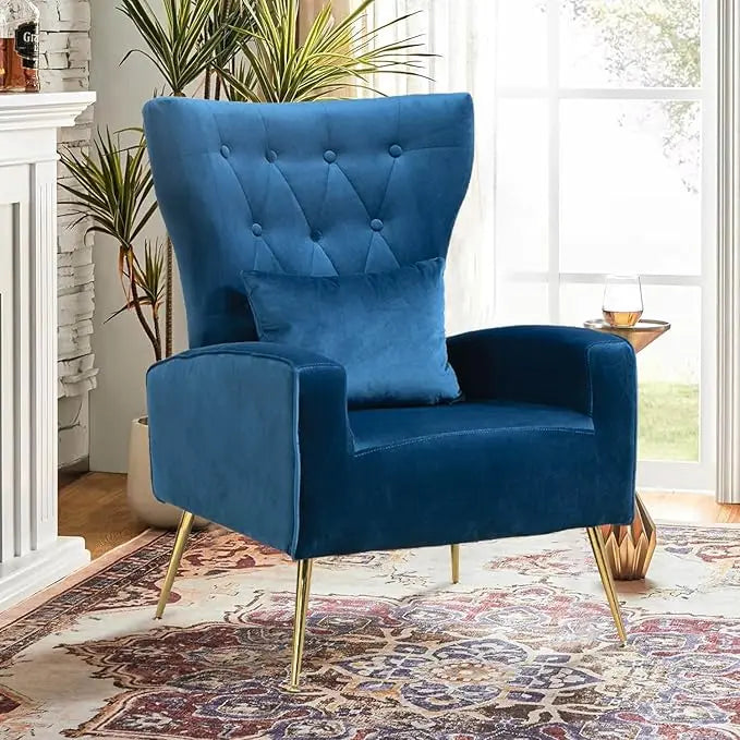 Velvet Accent Arm Chair Mid Century Modern Wingback Tufted