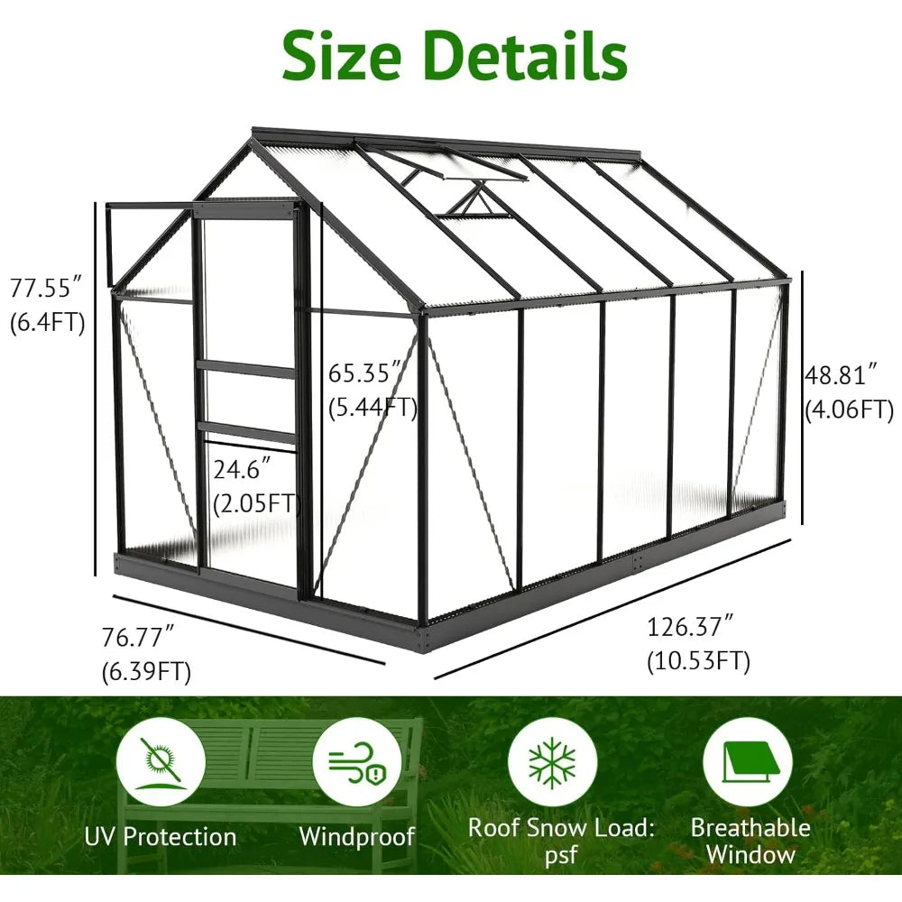 Sturdy Aluminum Outdoor Greenhouse 10x6ft Polycarbonate
