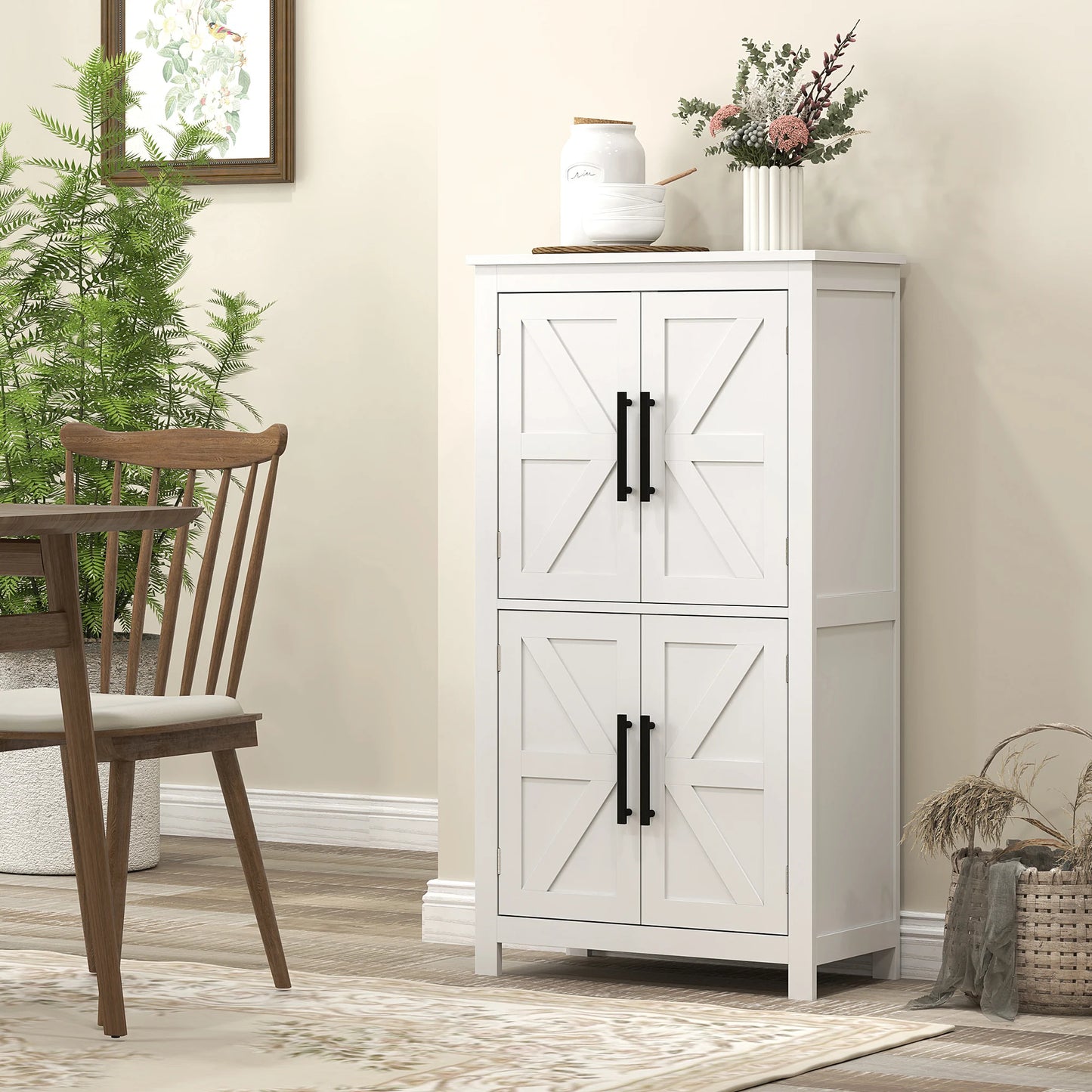 Homcom White Bathroom Floor Cabinet With Barn Doors