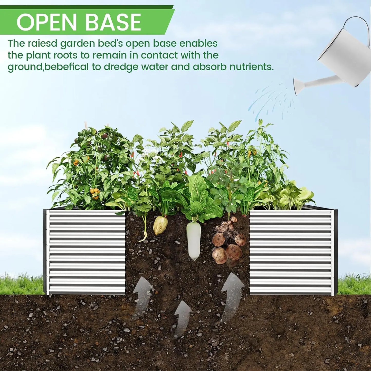 Tall 8X4FT Galvanized Raised Garden Bed 2pcs Vegetable