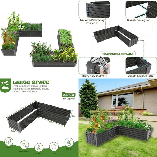 Anleolife 2 Set L Shaped Galvanized Garden Beds 74x74x18in