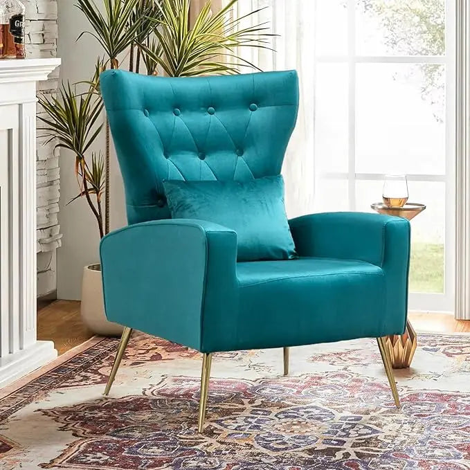 Velvet Accent Arm Chair Mid Century Modern Wingback Tufted