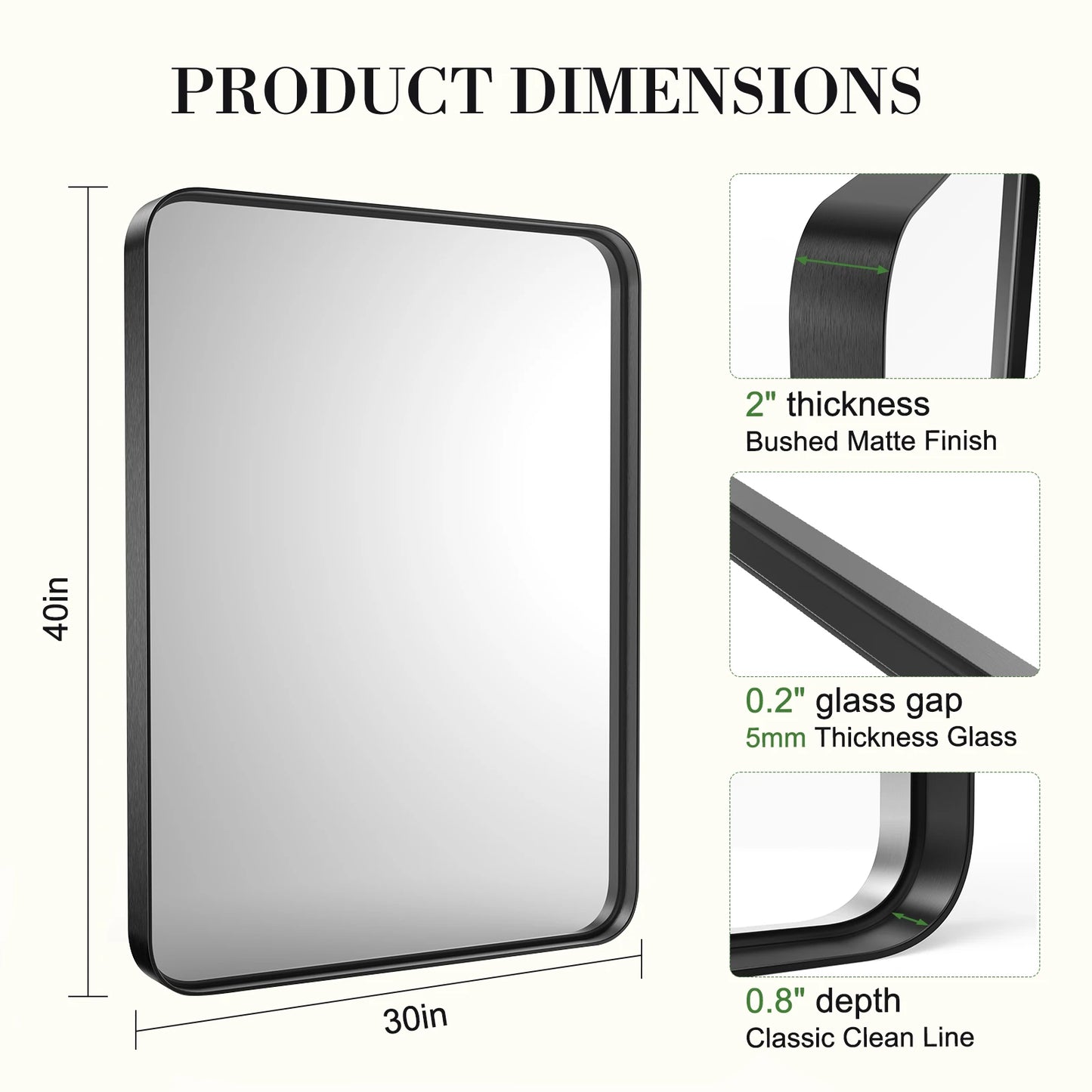 JHK Large Vanity Mirror Matte Metal Frame Wall 30x40