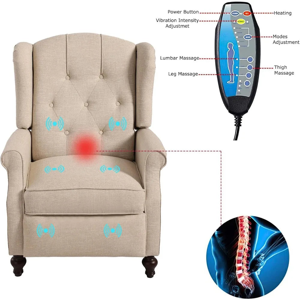 Wingback Recliner Chair With Heat Massage Tufted Sofa