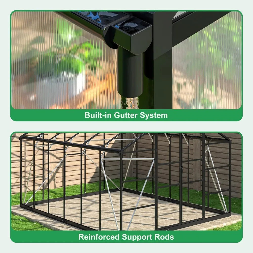 10x12 Ft Aluminum Frame Greenhouse for Outdoors All Weather