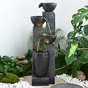 40 Inch Four Tier Outdoor Garden Water Fountain Resin Led
