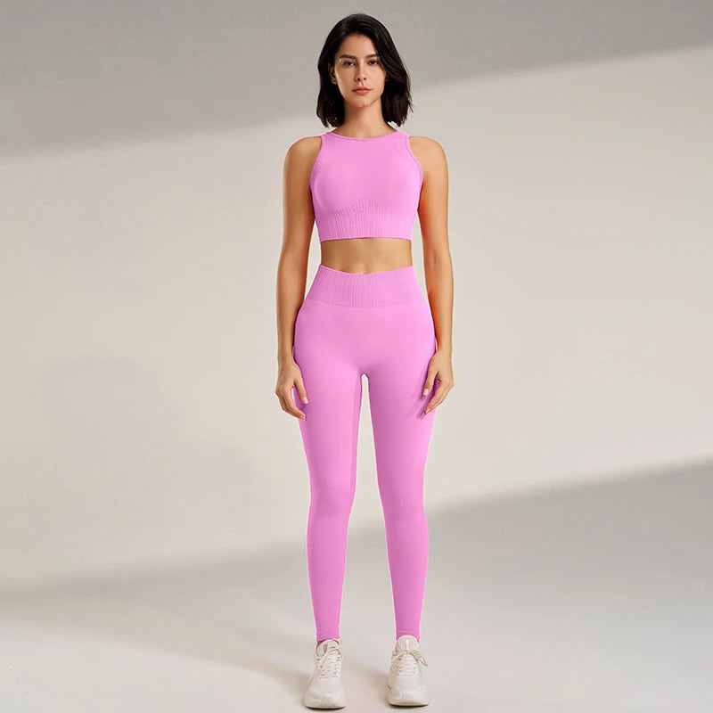 Yoga Set Women High Waisted Leggings Seamless Top Plus Size
