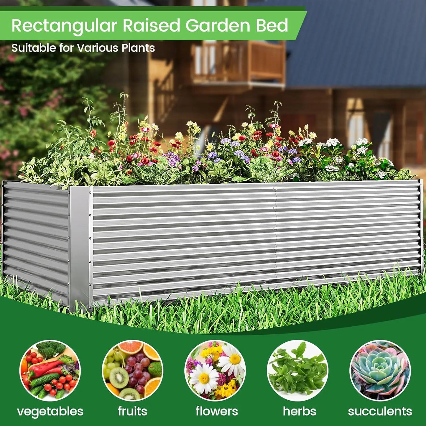 Tall 8X4FT Galvanized Raised Garden Bed 2pcs Vegetable