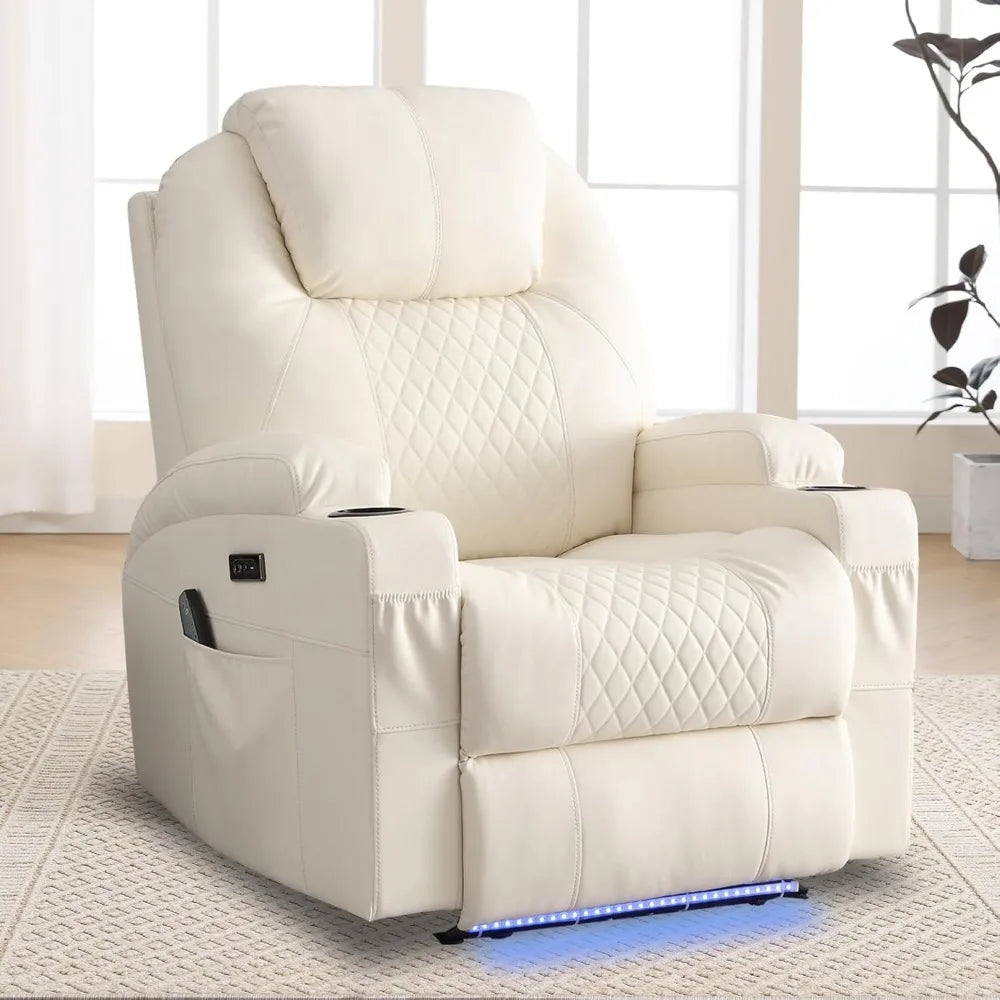 Power Recliner Chair Heat Massage Led Lights Home Theater