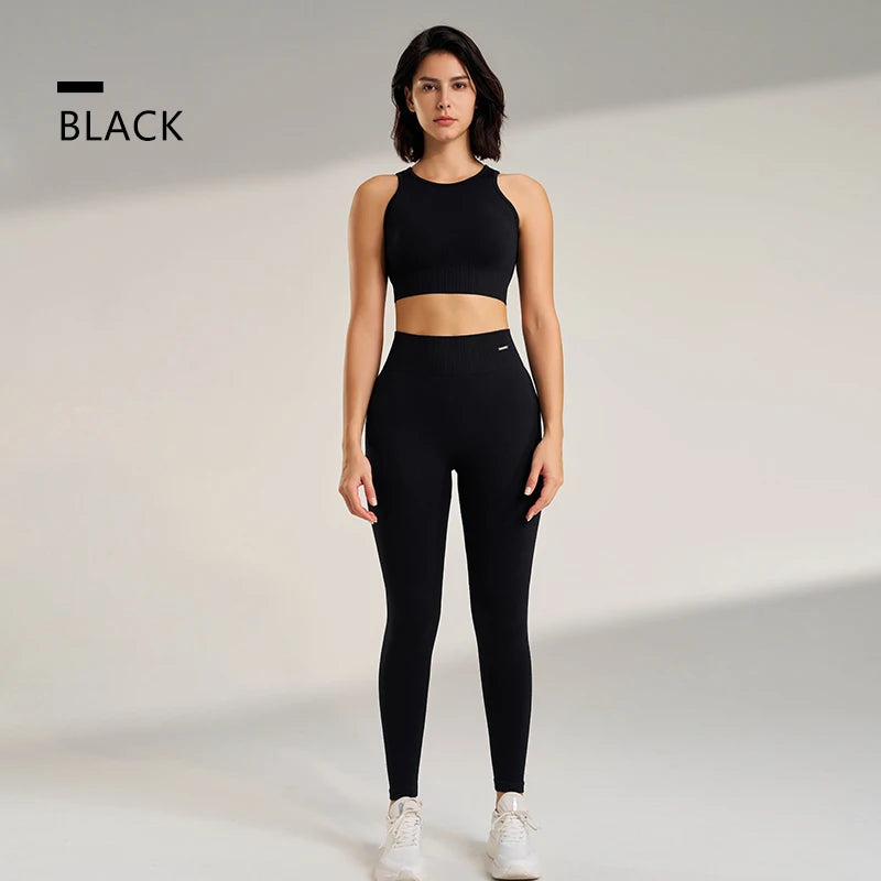 Yoga Set Women High Waisted Leggings Seamless Top Plus Size