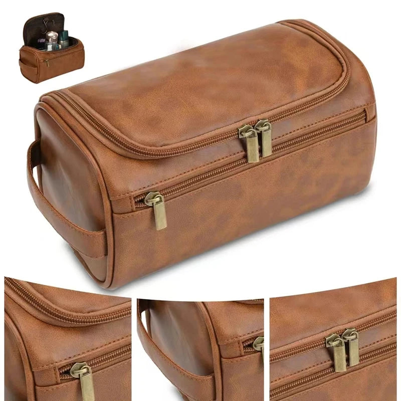 PU Leather Toiletry Bag for Men and Women Dopp Kit Hanging Travel Toiletry Bag Large Cosmetic Bag