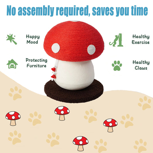 Red Mushroom Shaped Sisal Cat Scratching Post Durable Safe