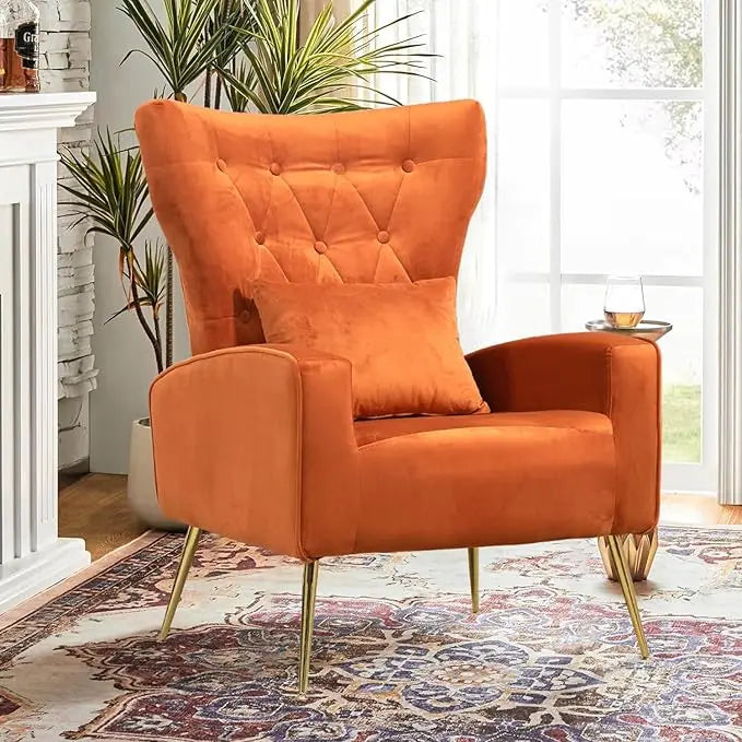 Velvet Accent Arm Chair Mid Century Modern Wingback Tufted