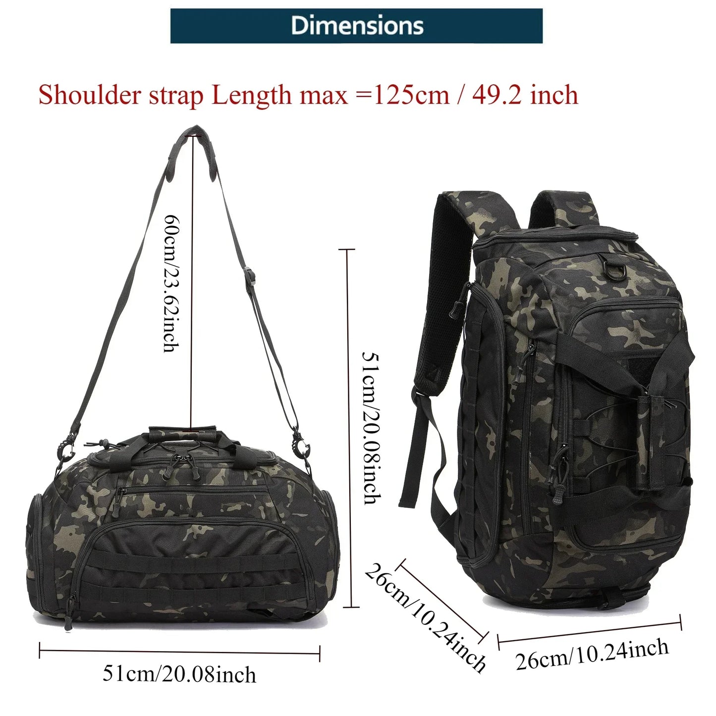 3 In 1 Tactical Gym Backpack With Shoe Compartment Duffel Bag