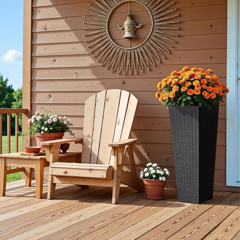 Resin Tall Outdoor Planters Set of 2 with 4 Drainage Holes