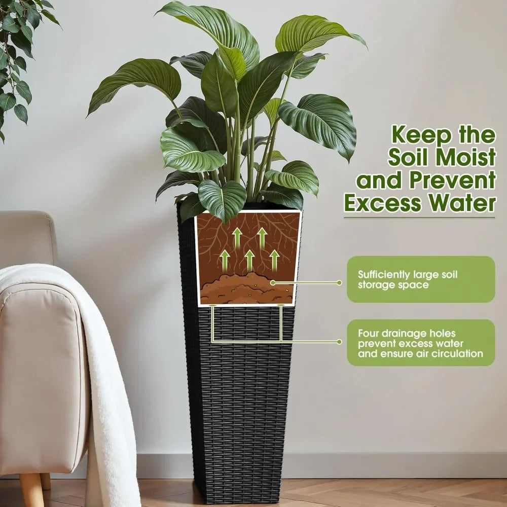 Resin Tall Outdoor Planters Set of 2 with 4 Drainage Holes