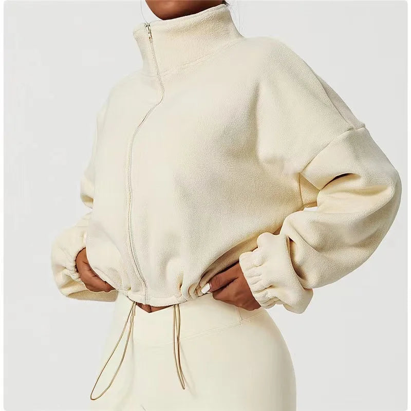 Womens Fleece Lined Sports Coat Warm Casual Long Sleeve Top