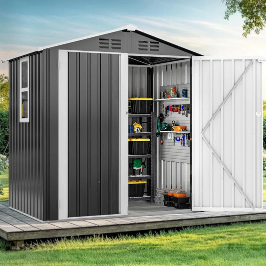 6x4ft Metal Outdoor Storage Shed With Window Lockable Steel