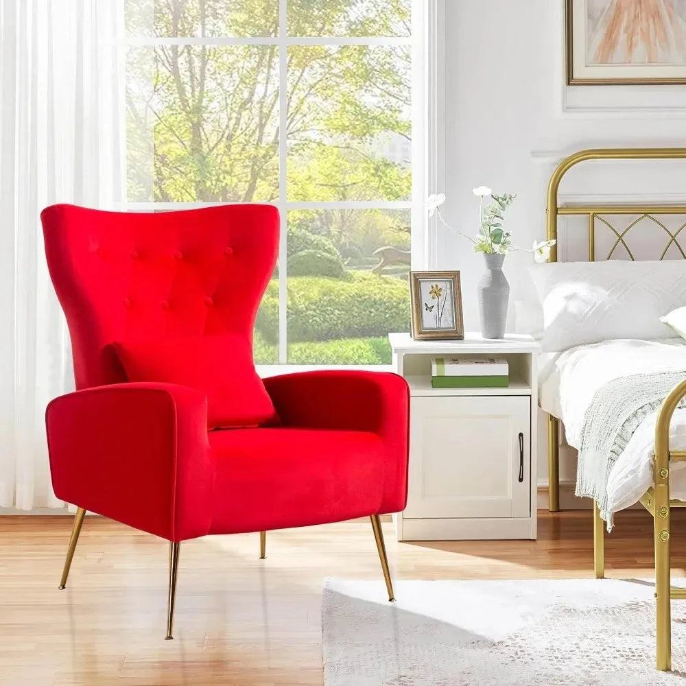 Velvet Accent Arm Chair Mid Century Modern Wingback Tufted