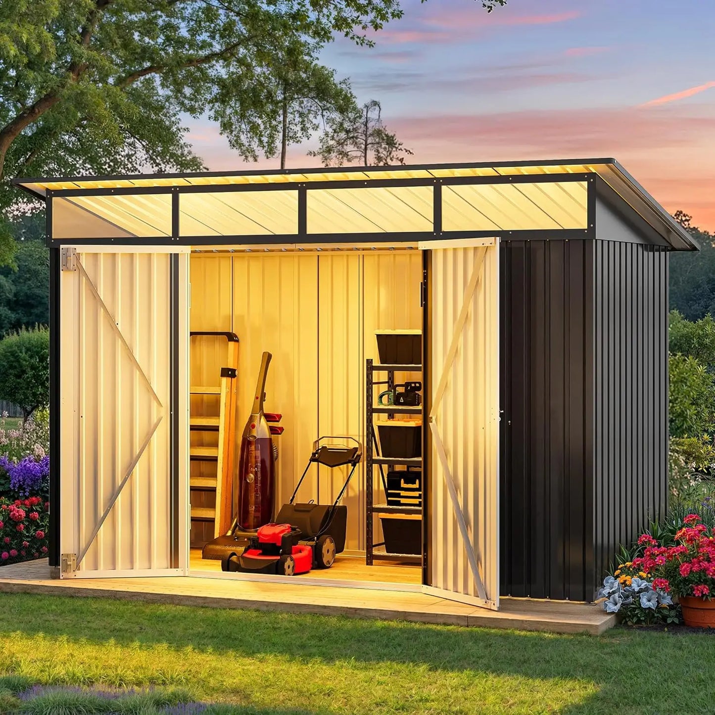 6x4ft Metal Outdoor Storage Shed With Window Lockable Steel