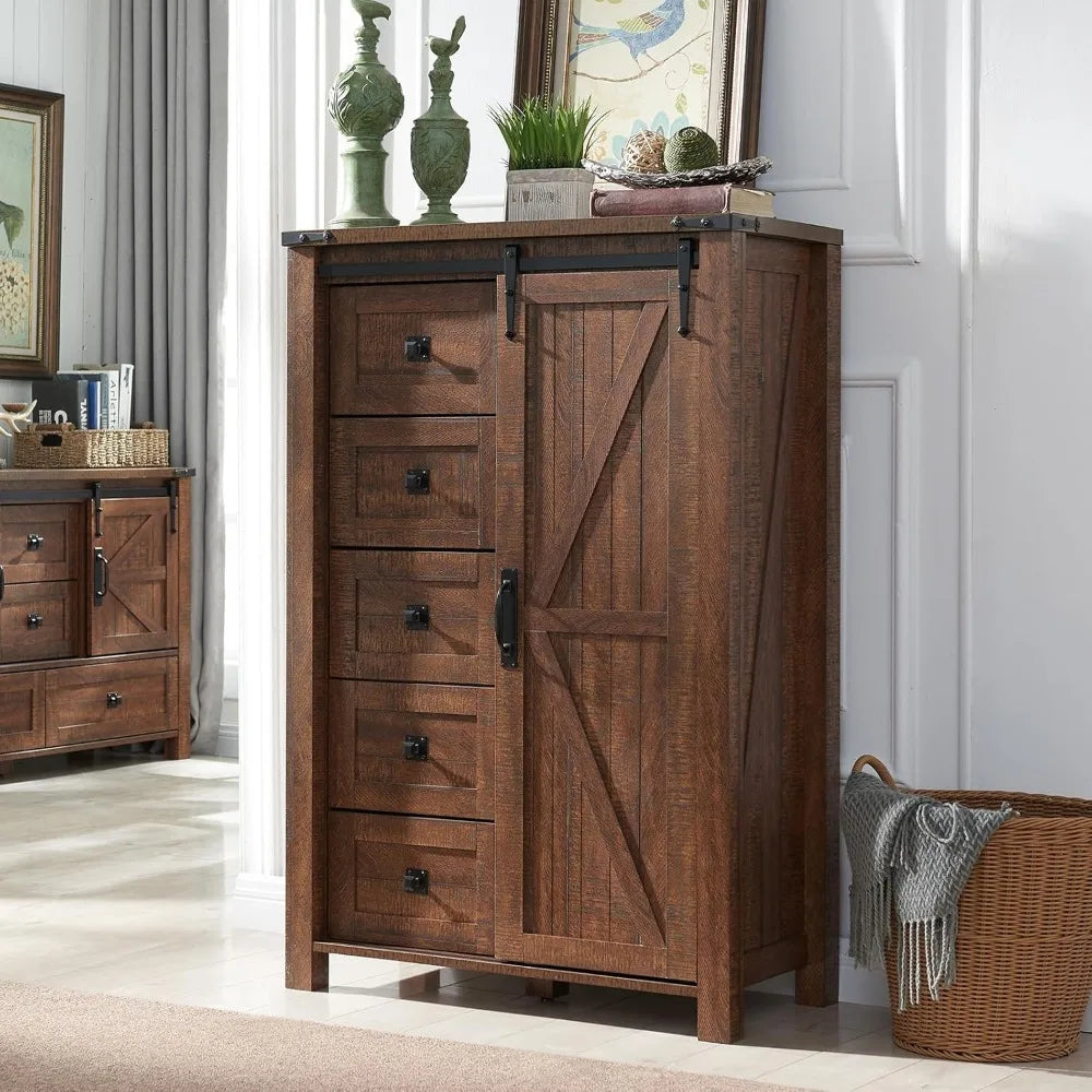 5 Drawer Dresser With Sliding Barn Door Farmhouse Modern