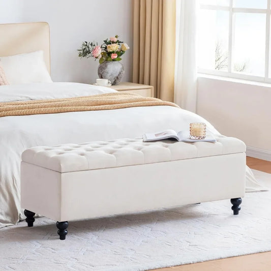 Upholstered Button Tufted Storage Ottoman With Safety Hinge