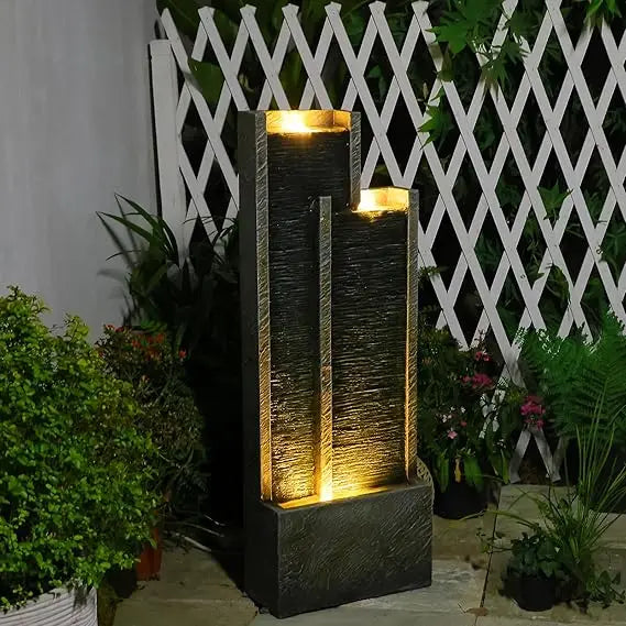 Vase Outdoor Water Fountain Jar Waterfall 31.4 LED Lights