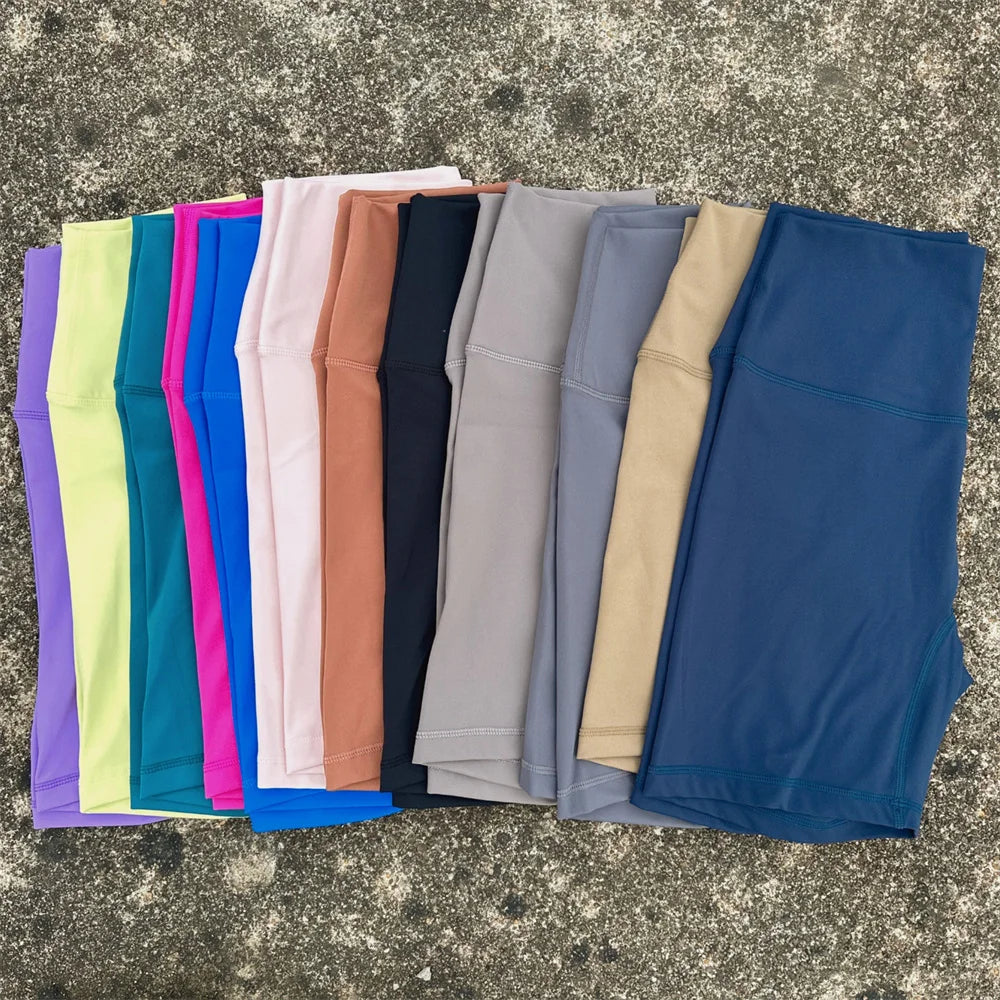 Solid Color High Waist Yoga Shorts Squat Proof With Pocket