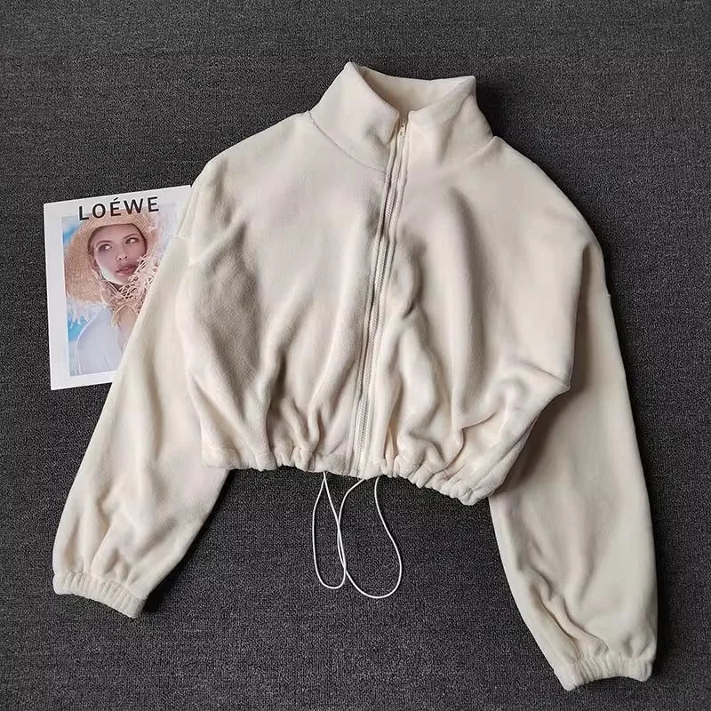Womens Fleece Lined Sports Coat Warm Casual Long Sleeve Top