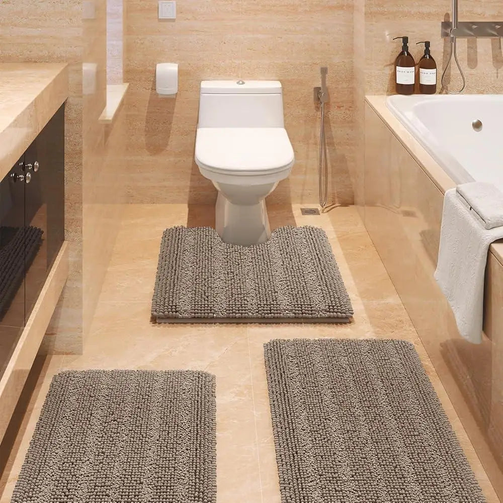 Ultra Soft Chenille Bath Rugs Non Slip Absorbent Mat Set