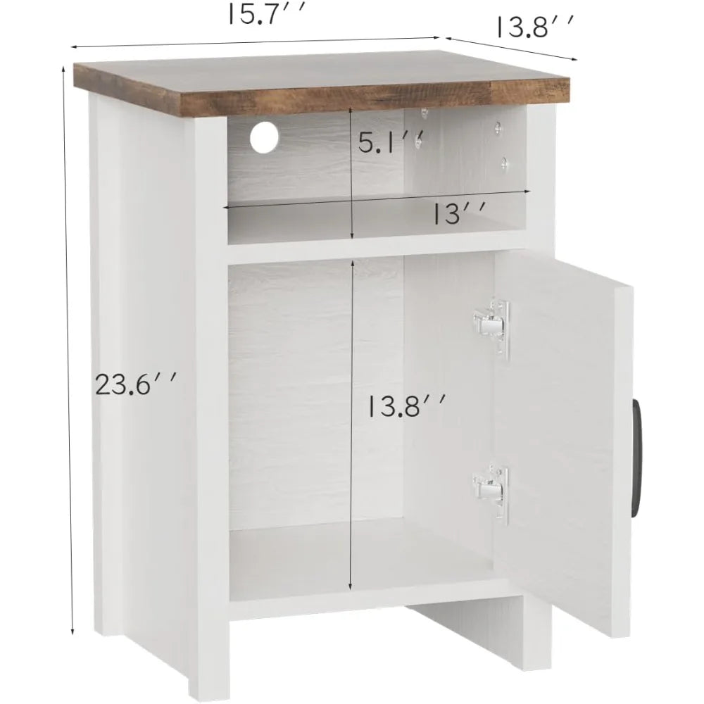 Set Of 2 Nightstands Farmhouse Barn Door With Storage Shelf