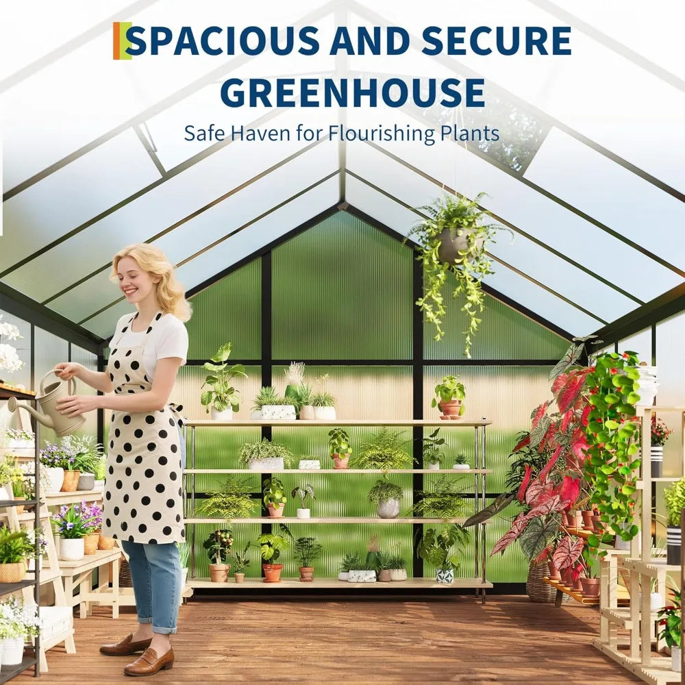 6x8Ft Greenhouse Aluminum Frame Lockable Door Polycarbonate