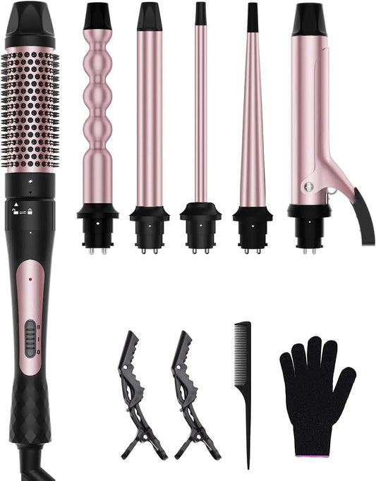 6 In 1 Curling Iron Set With Thermal Brush And Bubble Wand