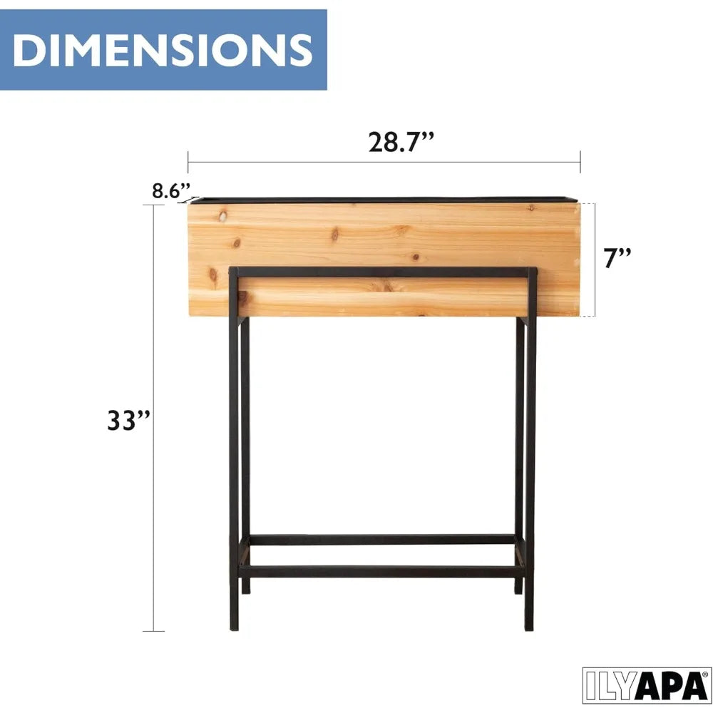 Ilyapa Raised Standing Planter with Legs Metal and Wood Elevated Planter Box 33 Inch by 29 Inch by 7 Inch Indoor Outdoor Perfect for Flower and Green Plants