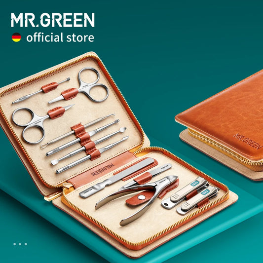 MR Green Manicure Set 12 In 1 Function Kit Leather Case
