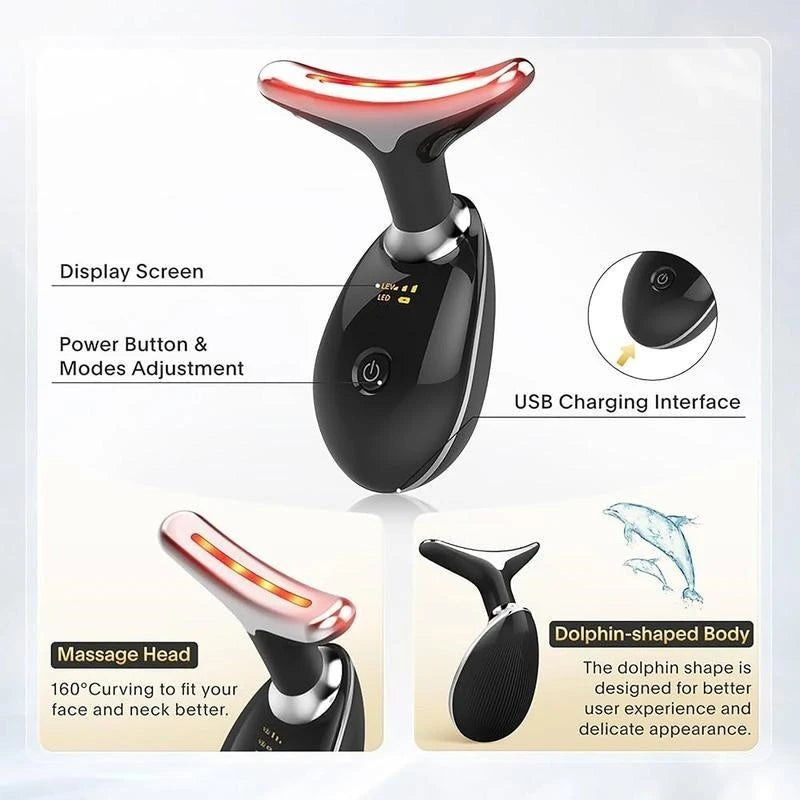7LED Color Vibrating Neck Massager USB Charging Face Spa