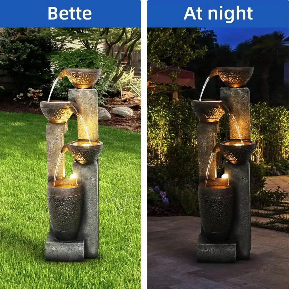40 Inch High 4 Tier Outdoor Garden Water Fountain Resin LED