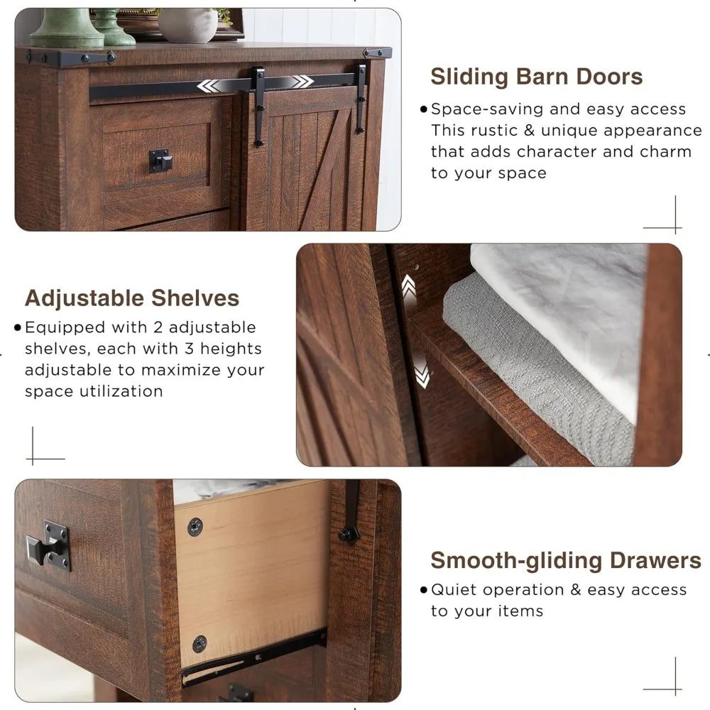 5 Drawer Dresser With Sliding Barn Door Farmhouse Modern
