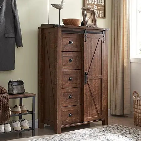 5 Drawer Dresser With Sliding Barn Door Farmhouse Modern