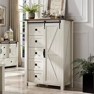 5 Drawer Dresser With Sliding Barn Door Farmhouse Modern