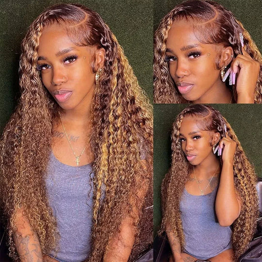 Wiggogo Curly Highlight Wig Human Hair Deep Wave Lace Front
