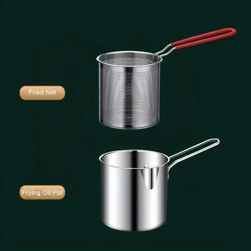 Stainless Steel Deep Fryer With Frying Basket Multifunctional Small Pot For Chicken And Other Kitchen Cooking Tools
