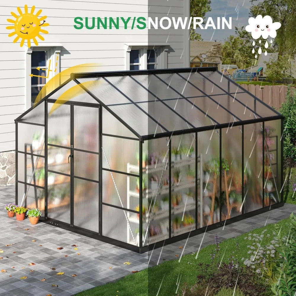 10x12 Ft Aluminum Frame Greenhouse for Outdoors All Weather