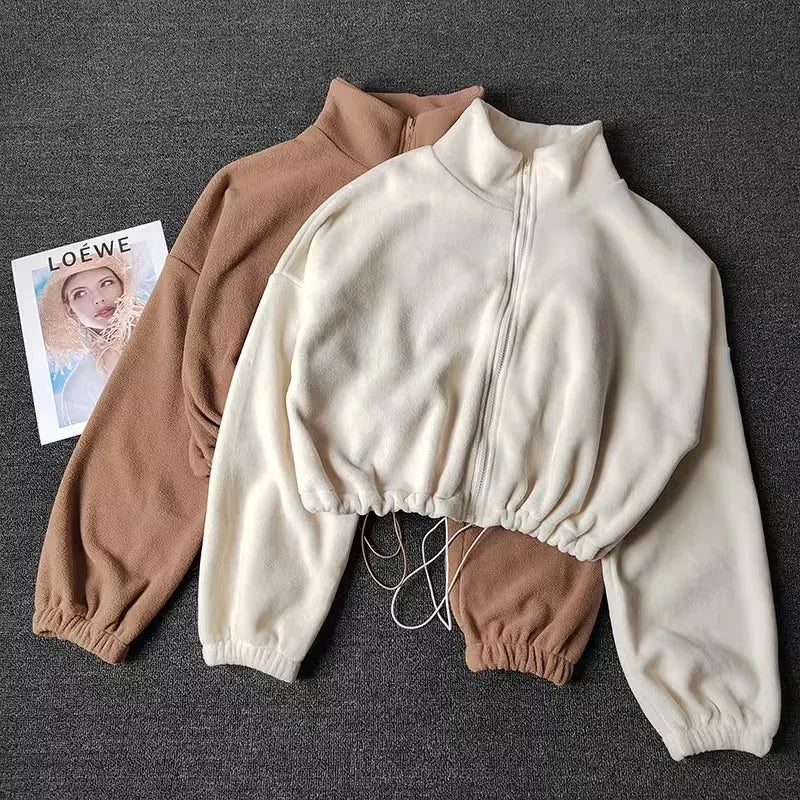 Womens Fleece Lined Sports Coat Warm Casual Long Sleeve Top