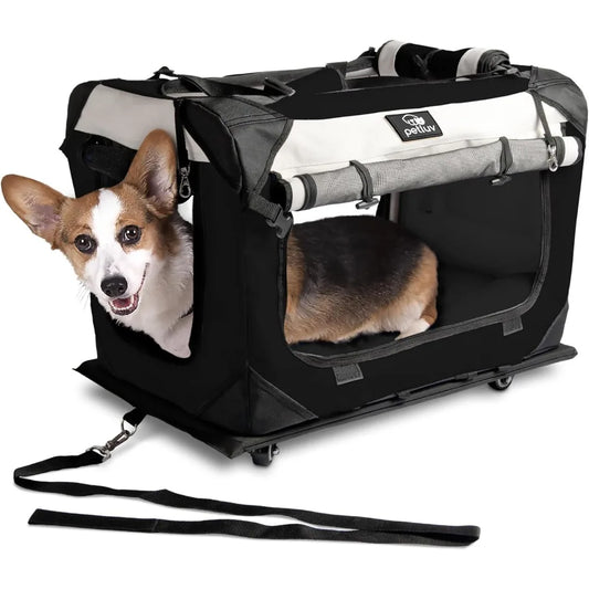 XMSJ Large Pet Carrier On Wheels Holds 2 Cats Or Medium Dog