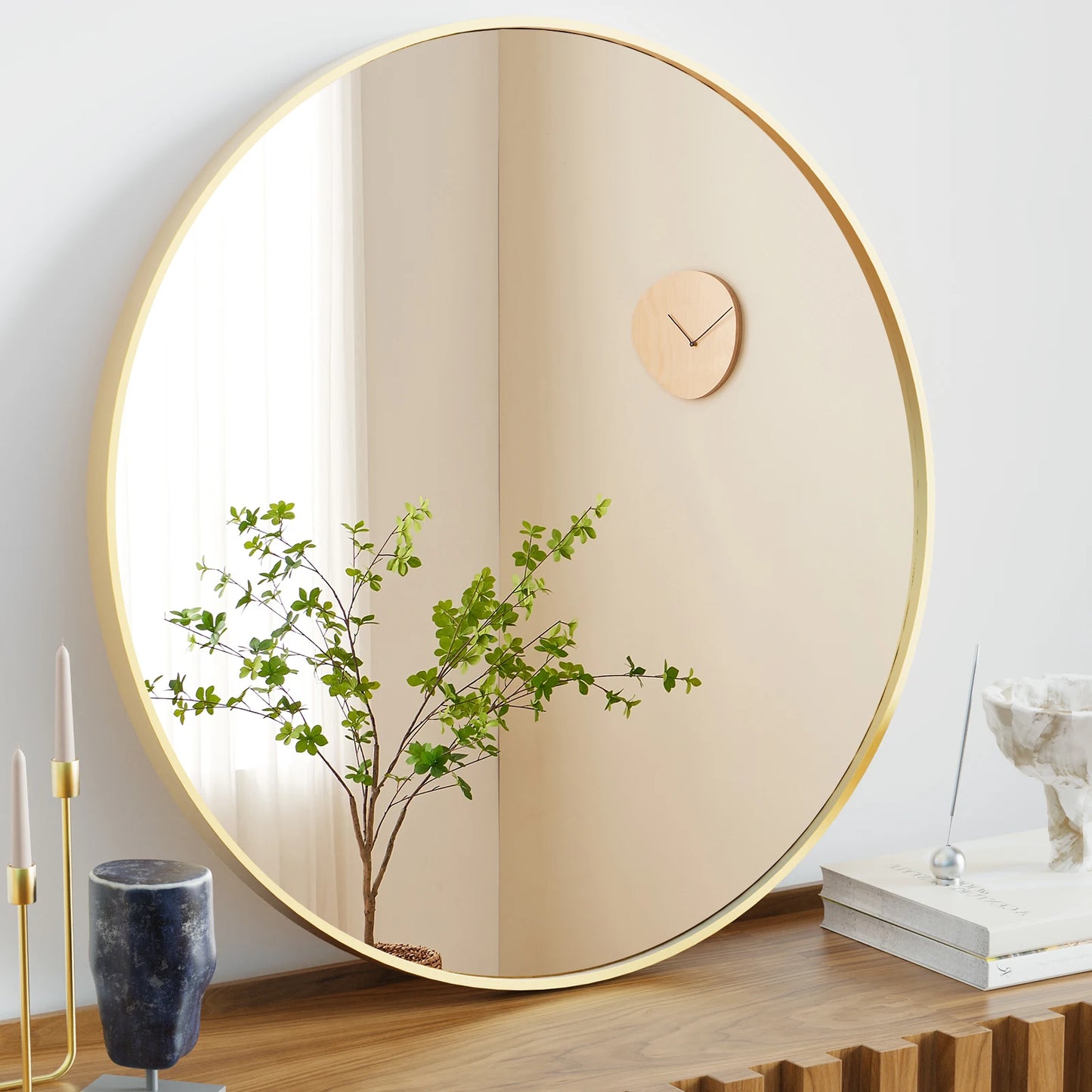 JHK Gold Round Vanity Mirror 30 Inch Matte Metal Frame