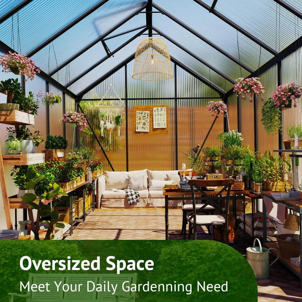 Sturdy Aluminum Outdoor Greenhouse 10x6ft Polycarbonate