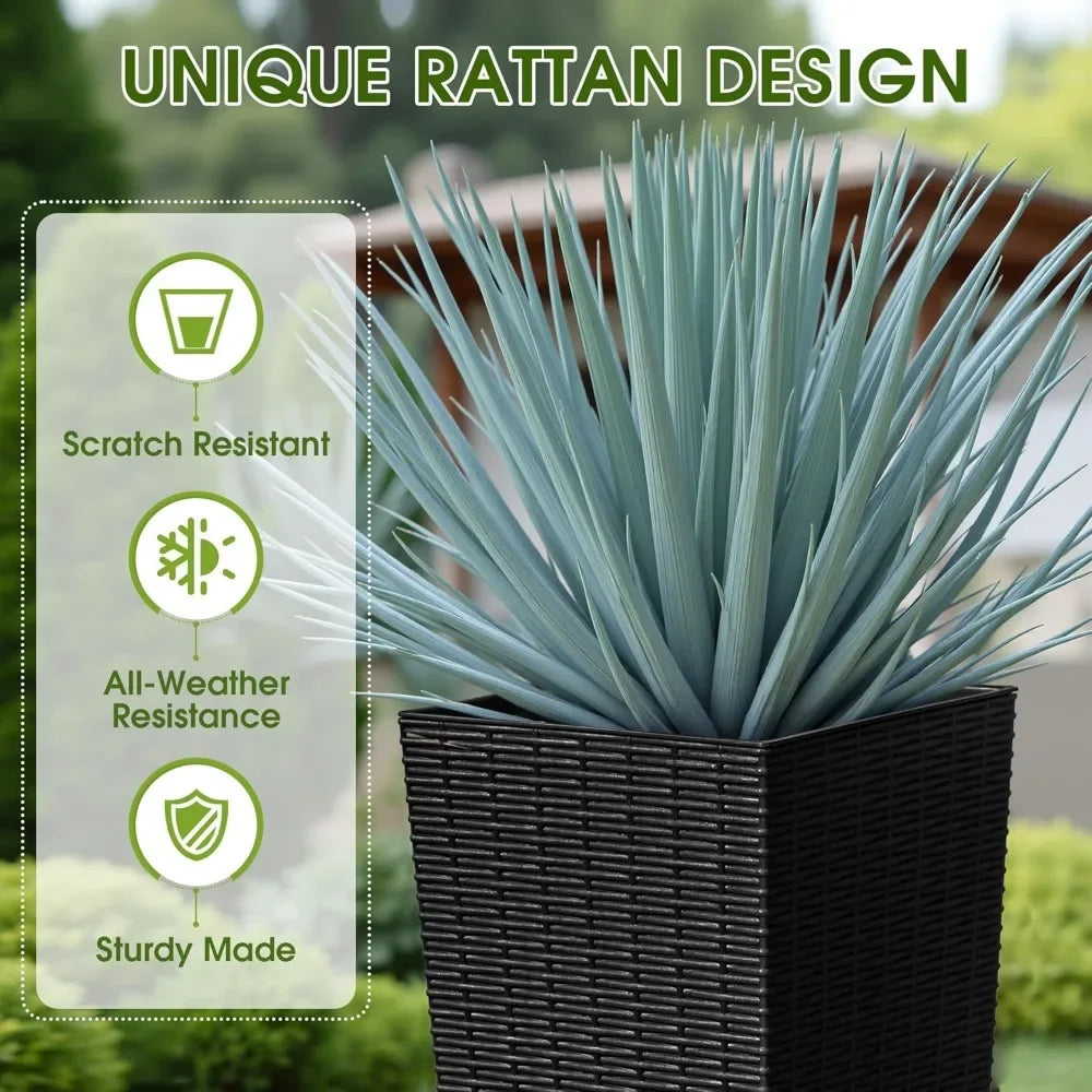 Resin Tall Outdoor Planters Set of 2 with 4 Drainage Holes