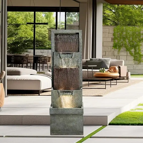40 Inch Four Tier Outdoor Garden Water Fountain Resin Led