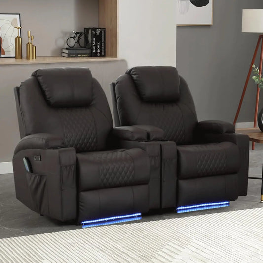Power Recliner Chair Heat Massage Led Lights Home Theater